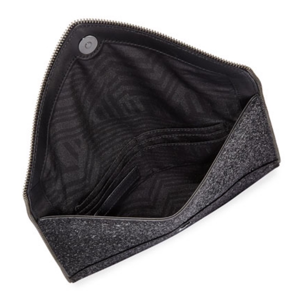 Rebecca Minkoff Black Glitter Leo Clutch NWOT - Picture 9 of 16